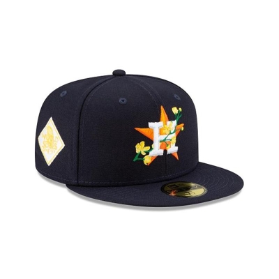 Blue Houston Astros Hat - New Era MLB Side Patch Bloom 59FIFTY Fitted Caps USA7641985